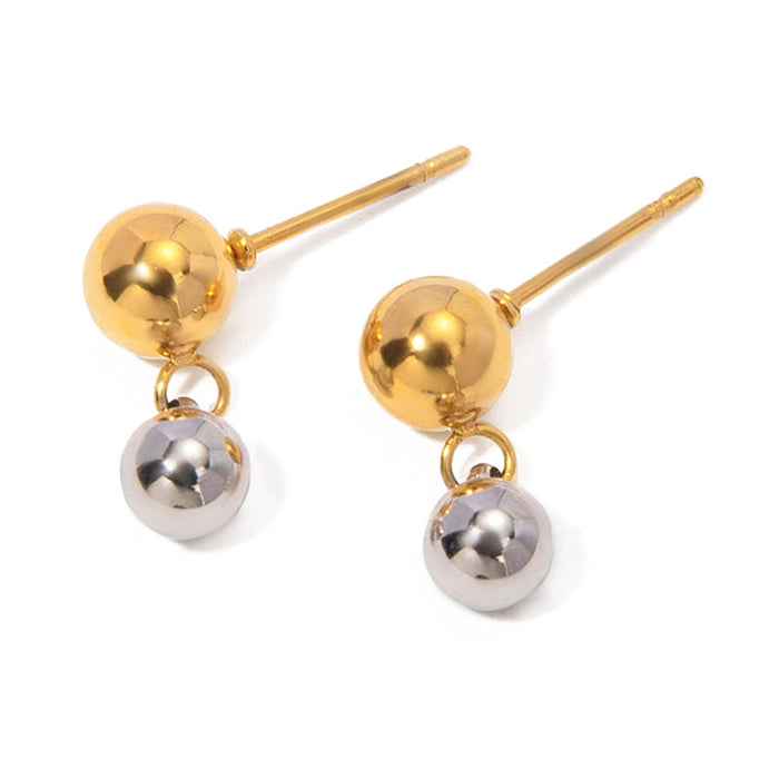 18K Gold Plated Stainless Steel Two-Tone Round Bead Earrings - Geometric Fashion Jewelry