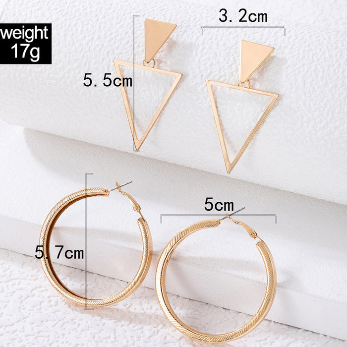 Conjunto de pendientes triangulares huecos Conjunto de dos piezas de pendientes de aro geométricos