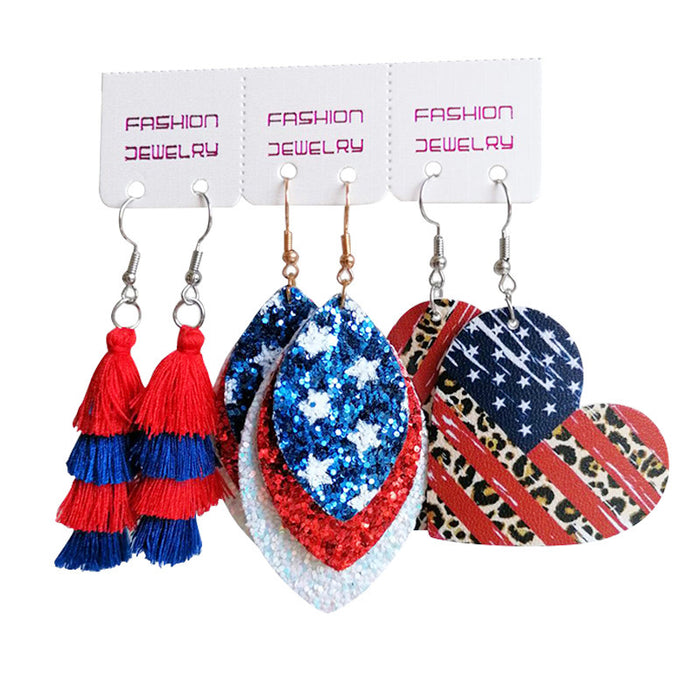 Independence Day PU Leather Earrings with Sports and Sunflower Teardrop Design