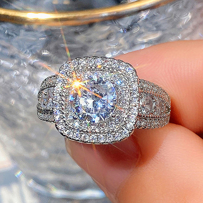 Luxury full diamond inlaid zircon wedding ring light luxury shining women's ring