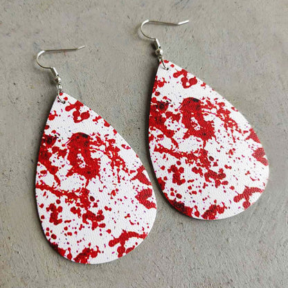 Halloween PU Leather Earrings with Creepy Clown and Blood Stain Design