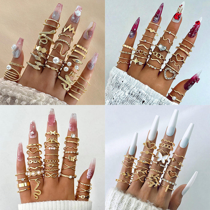 Butterfly and Heart Ring Set - 7-Piece Unique Multi-Joint Rings for Women