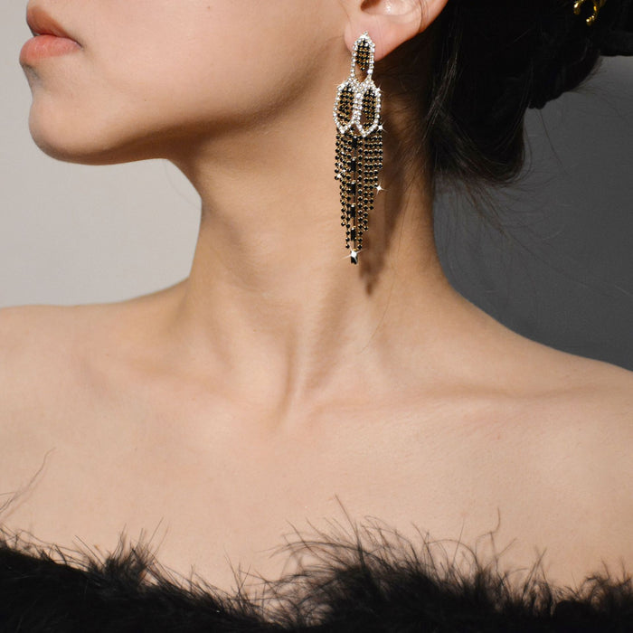 Luxury Black Zircon Chain Earrings - High-Quality Statement Jewelry for Women