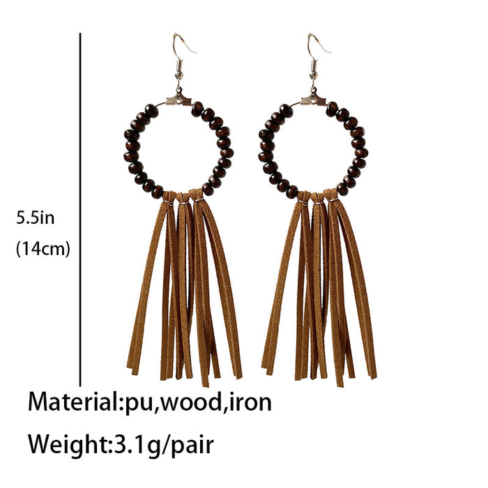 Bohemian Wood Bead Tassel Earrings with Unique Design