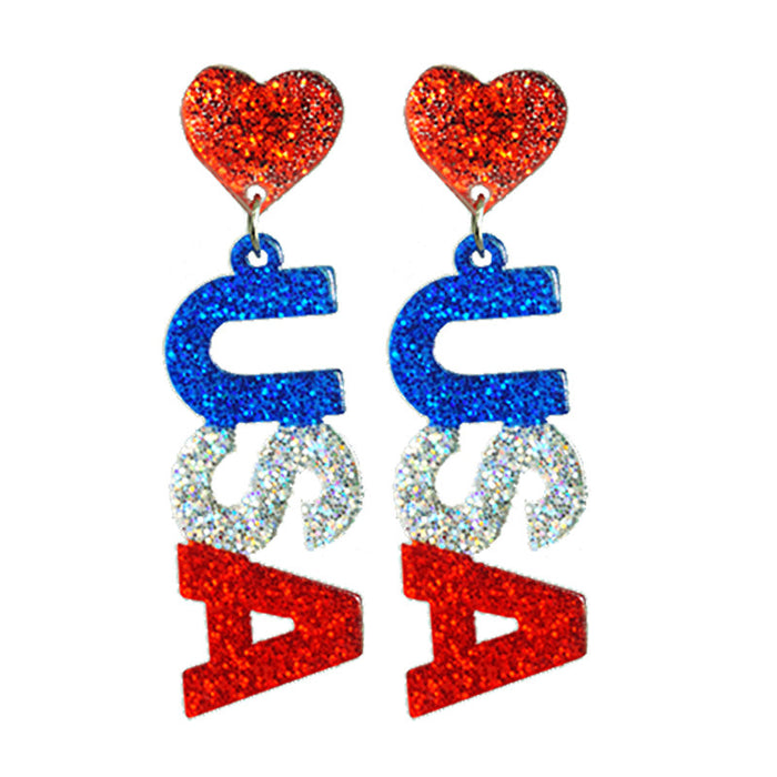 Patriotic Party Earrings with Shiny Glitter Design