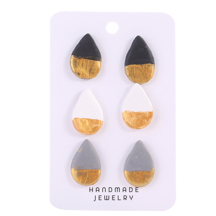 Geometric Water Drop Clay Earrings - Brushed Gold Texture for a Chic Look