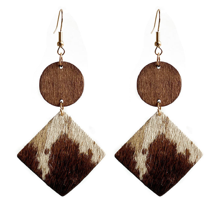 Wooden square leopard print earrings