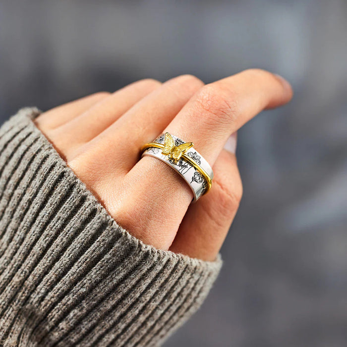 women's butterfly two-tone ring