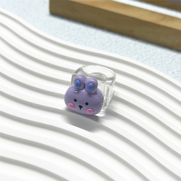 Colorful geometric bear resin closed ring