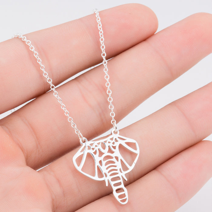 Origami elephant pendant necklace, hollow stainless steel clavicle chain cute animal necklace for women wholesale