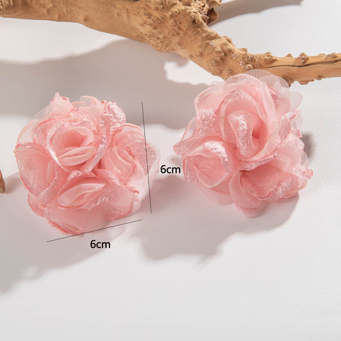 Korean romantic cherry blossom pink lace big flower earrings geometric fabric earrings