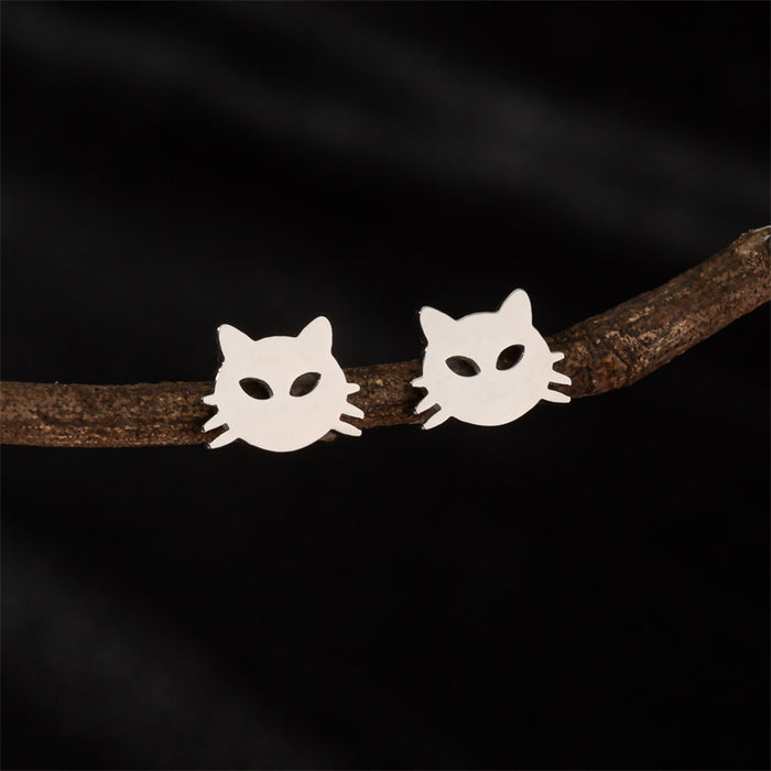 Cutout Cat Stainless Steel Stud Earrings - Simple and Playful Animal Jewelry