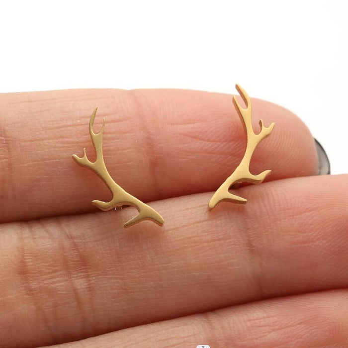 Antler Stainless Steel Stud Earrings - Sweet and Simple Deer-Inspired Jewelry