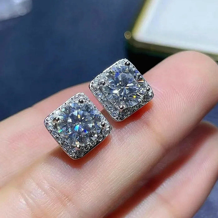 Full diamond geometric round diamond zircon earrings versatile earrings