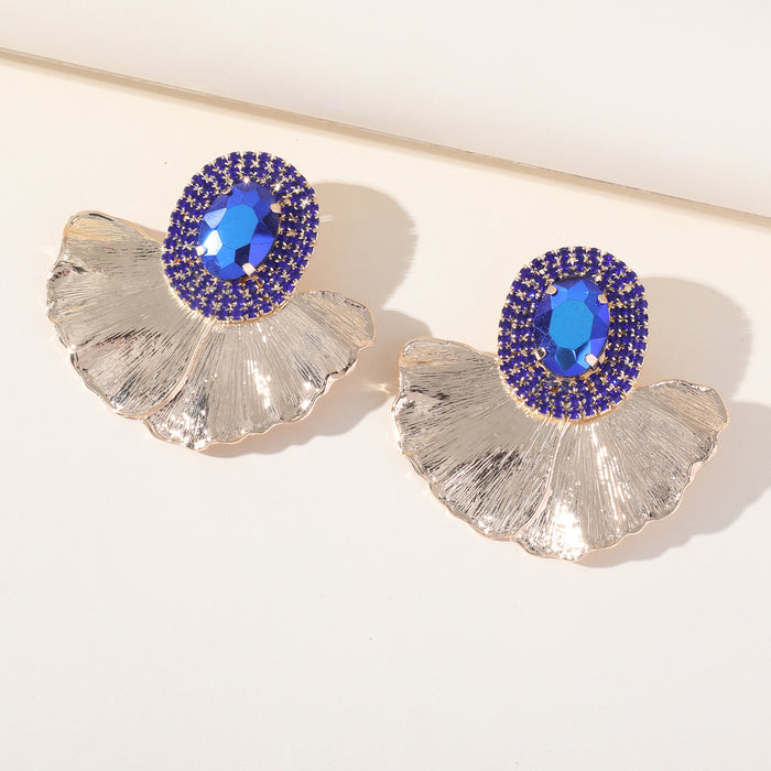 Oval Flower Rhinestone Earrings - Exaggerated Colorful Dangles for a Chic Look