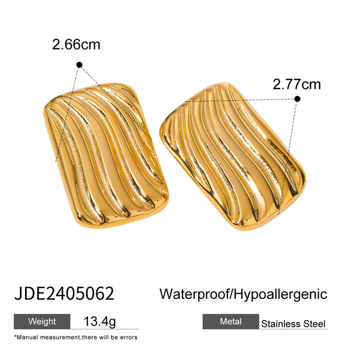 Vintage Ribbed Rectangular Earrings - High-End Stainless Steel Jewelry for Women - wallojewerly 