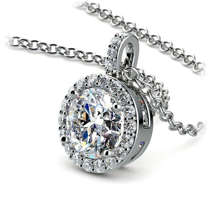 Classic Round Zirconia Pendant White Gold Plated Necklace