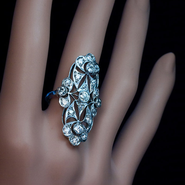 Vintage palace luxury zircon pattern ring, copper plated white gold ring