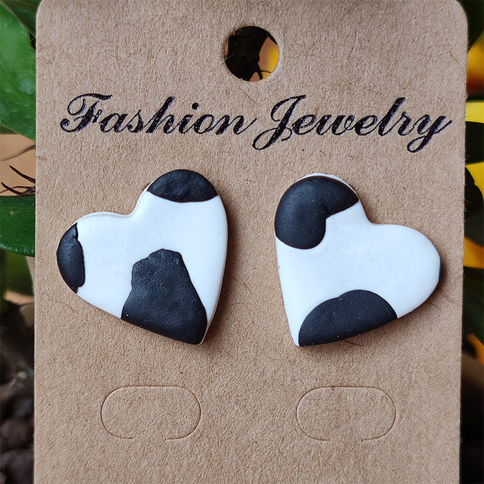 Handmade Cow Print Clay Earrings - Elegant and Simple Retro Jewelry