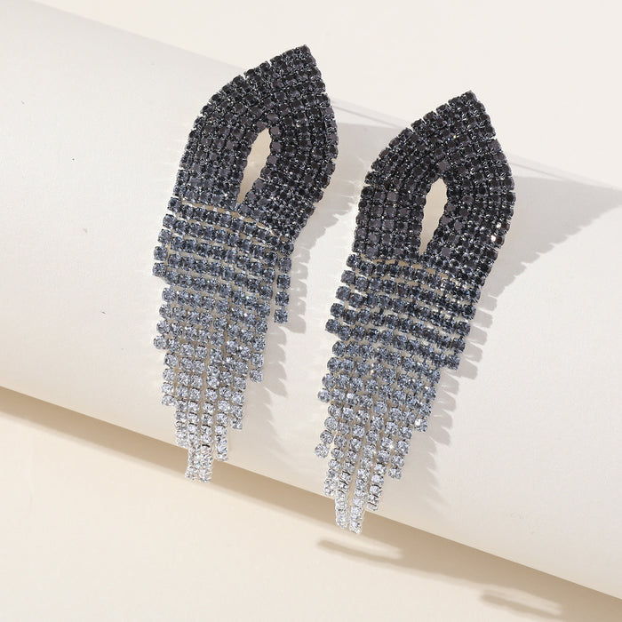 Exaggerated Hollow Tassel Earrings - Long Rhinestone Dangles for a Bold Look