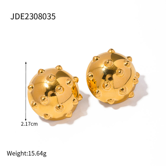 Pendientes de remache hemisférico de acero inoxidable bañados en oro de 18 quilates de diseñador: joyería de moda para mujeres