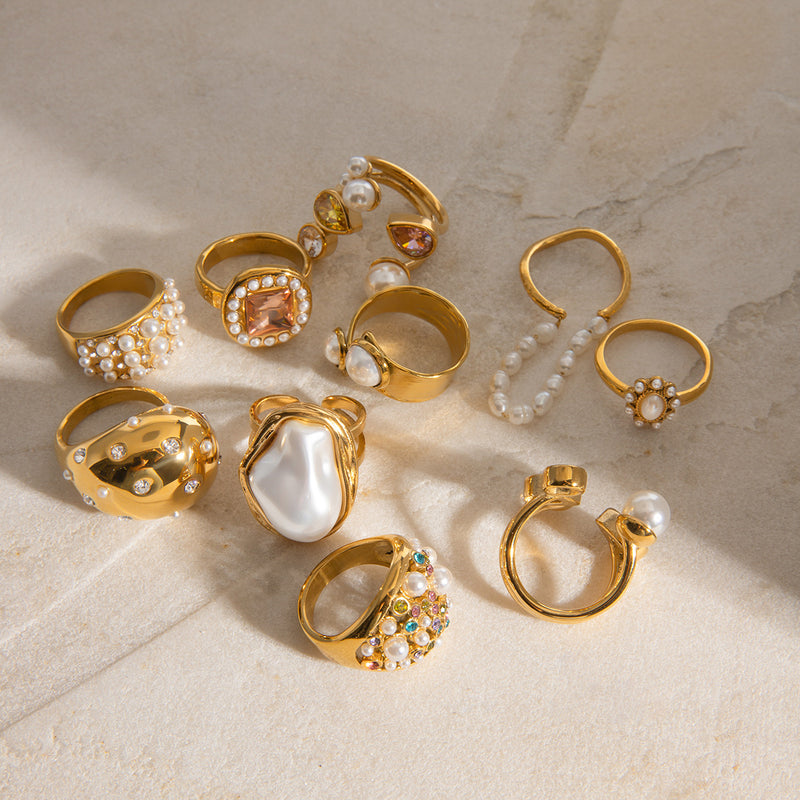Stainless steel pearl exaggerated ring