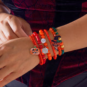 Wholesale Halloween Stackable Polymer Clay Bracelet Sets - Spooky Pumpkin, Ghost & Skull Spelled Beaded Stretch Bracelets - wallojewerly 
