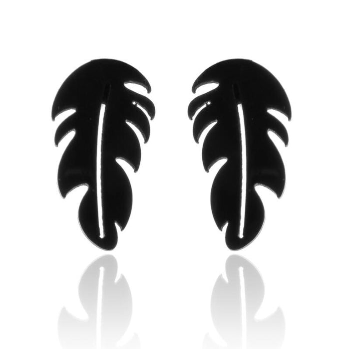 Feather and Leaf Stainless Steel Stud Earrings - Simple and Elegant Jewelry