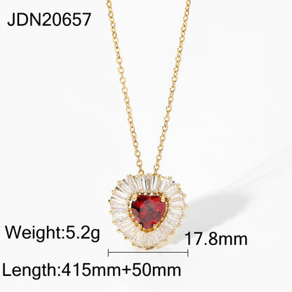 18K Gold-Plated Stainless Steel Necklace - Bezel-Set White Zircon and Purple Square Zircon Pendant