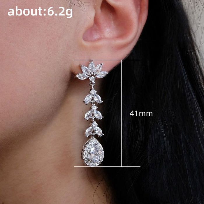 Women's tassel zircon earrings water drop geometric earrings