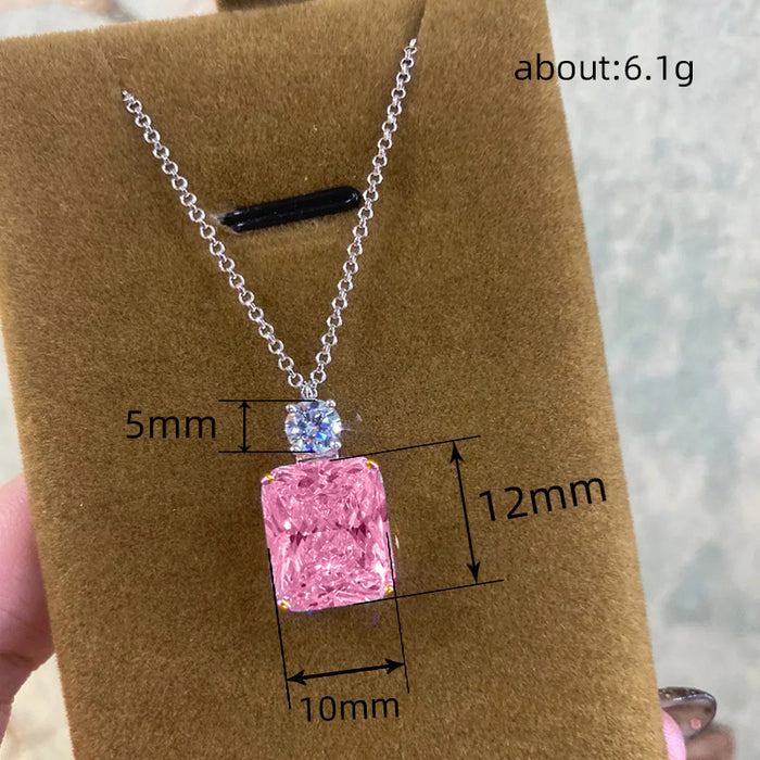 Exquisite peach blossom transfer square pendant necklace