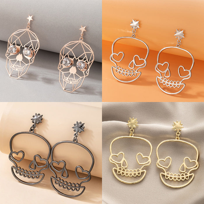 Funny Halloween golden skull face earrings