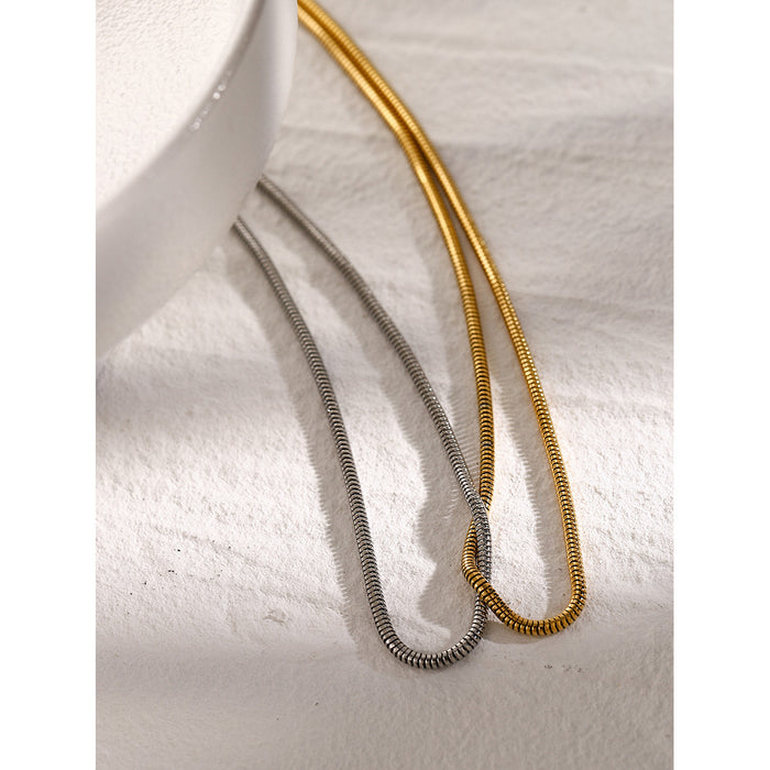 18K Gold-Plated Stainless Steel Double-Tone Flat Snake Bone Chain Necklace - Unique Titanium Steel Jewelry