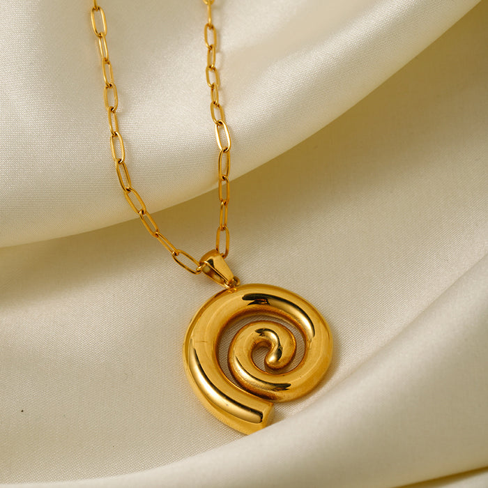 18K Gold-Plated Stainless Steel Spiral Pendant Necklace - Fashionable and Durable for Women