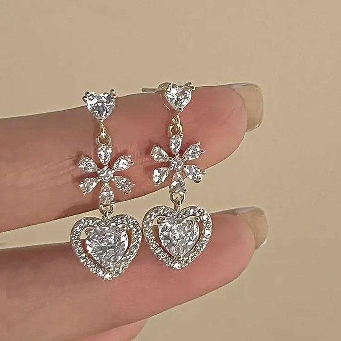 Baroque style flower earrings light luxury French love zircon earrings