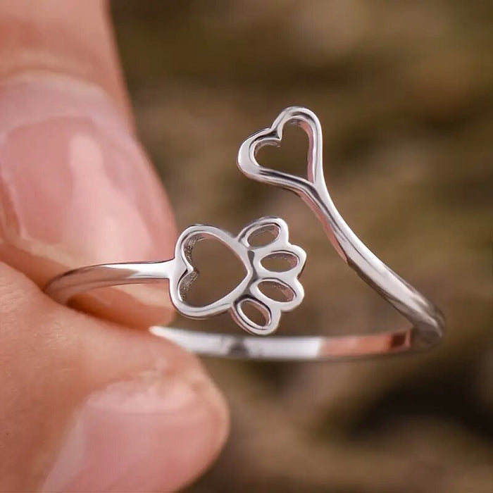 Animal cat claw heart open ring cute style design ring