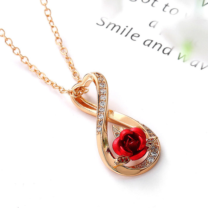 Two-color electroplated heart-shaped flower inlaid zircon necklace for women