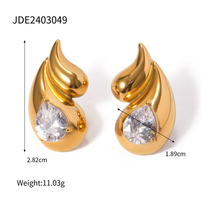 Pendientes de acero inoxidable chapado en oro de 18 quilates con doble capa de circonitas en forma de gota de agua: joyas de verano para mujer