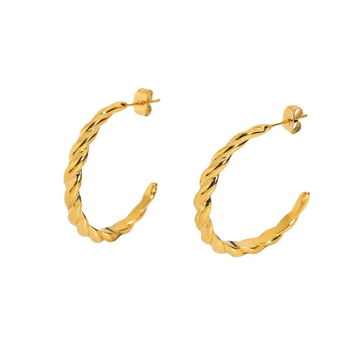 Trending European Braided Horn Hoop Earrings - 18K Gold Plated Stainless Steel Non-Fading Jewelry for Women