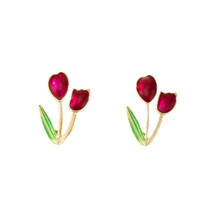 Colorful oil-drop tulip earrings irregular flower earrings