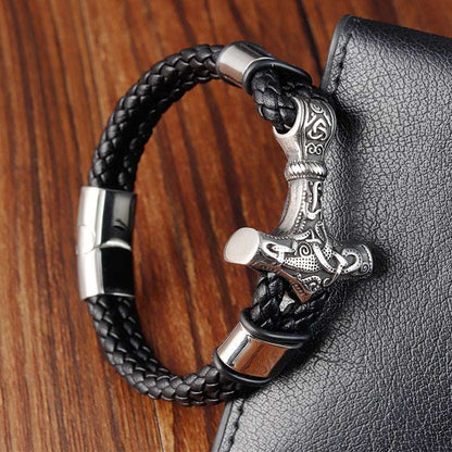 Bracelet Stainless Steel Vintage Braided Genuine Leather