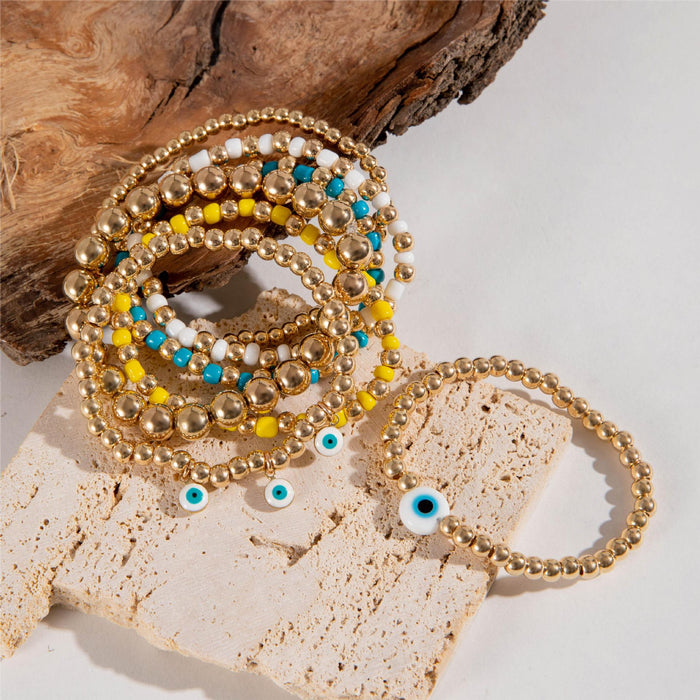 Bohemian Creative Evil Eye Beaded Bracelet Set - Stylish Gold Round Bead Jewelry