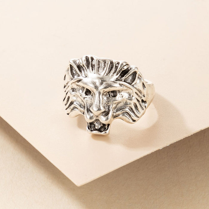 Lion head retro animal exaggerated ring