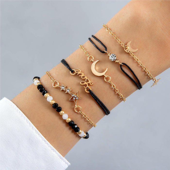 Love Star and Moon Bracelet Set – Simple Six-Piece Jewelry