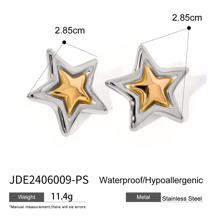 Two-Tone Five-Pointed Star Stud Earrings - High-End Design Cross-Border Jewelry