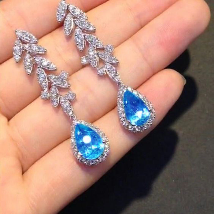 Aquamarine zircon teardrop earrings exquisite high-end earrings