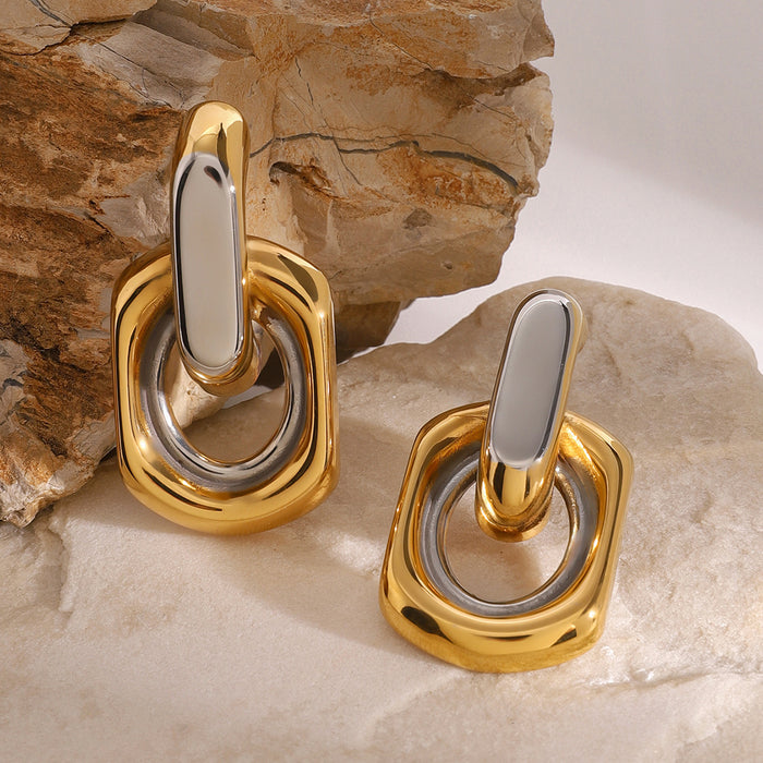 Stainless steel contrast color hoop earrings, 18K gold-plated earrings