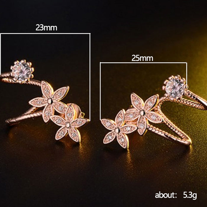 Women's double ear piercing flower zircon earrings one-piece ear clip