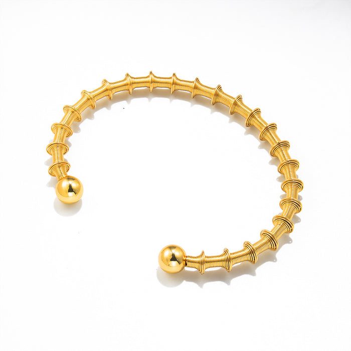 18K gold plated spring stainless steel retro simple women's bracelet