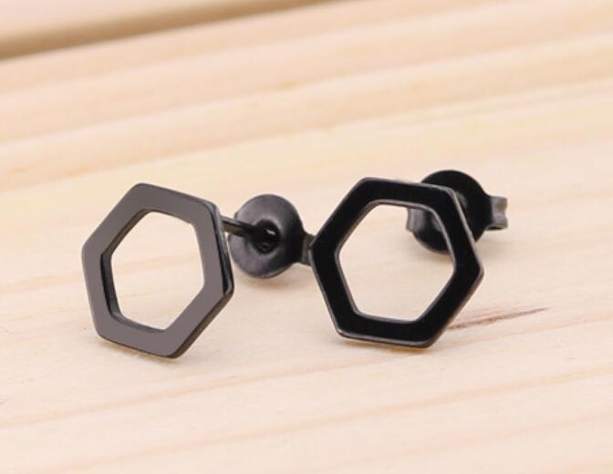 Hexagon and Square Stainless Steel Stud Earrings - Geometric Modern Jewelry